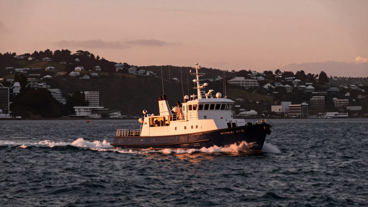 Harbor Entrance in Wellington at Copper-toned Light Before Dusk in in Wellington, New Zealand