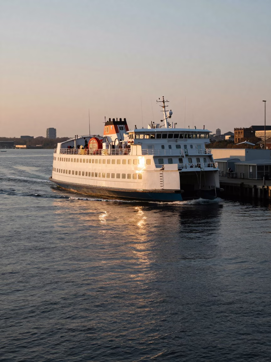 Harbor Ferry Departing just after sunrise in Philadelphia in in Philadelphia, Pennsylvania, United States