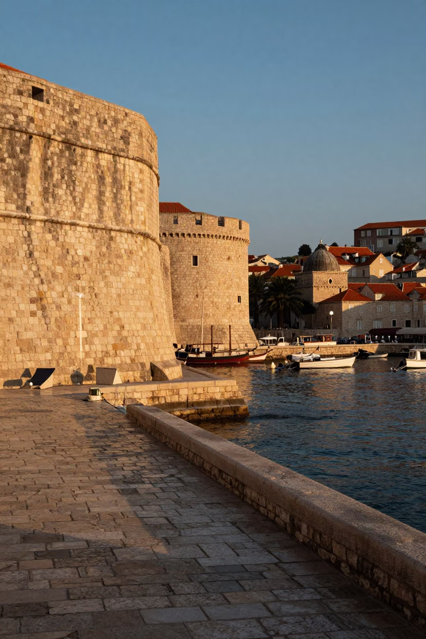 Harbor in Dubrovnik at As First Light Reaches The Scene in in Dubrovnik, Croatia