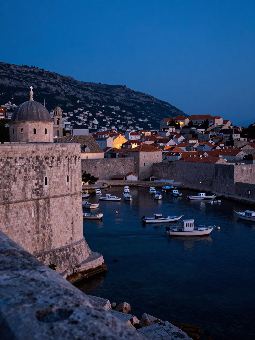 Harbor in Dubrovnik at The Still Hours Before Dawn Light in in Dubrovnik, Croatia