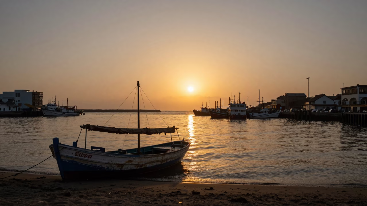 Harbor in Lima at As The Sun Drops Toward The Horizon in in Lima, Peru
