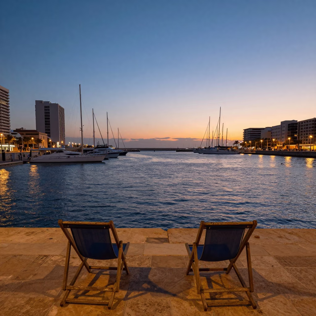 Harbor in Valencia Spain at Twilight in in Valencia, Spain