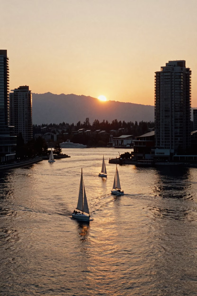 Harbor in Vancouver at Golden Hour in in Vancouver, British Columbia, Canada