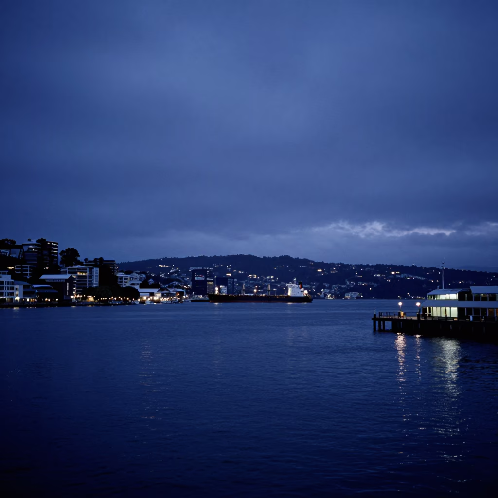 Harbor in Wellington New Zealand at Twilight in in Wellington, New Zealand