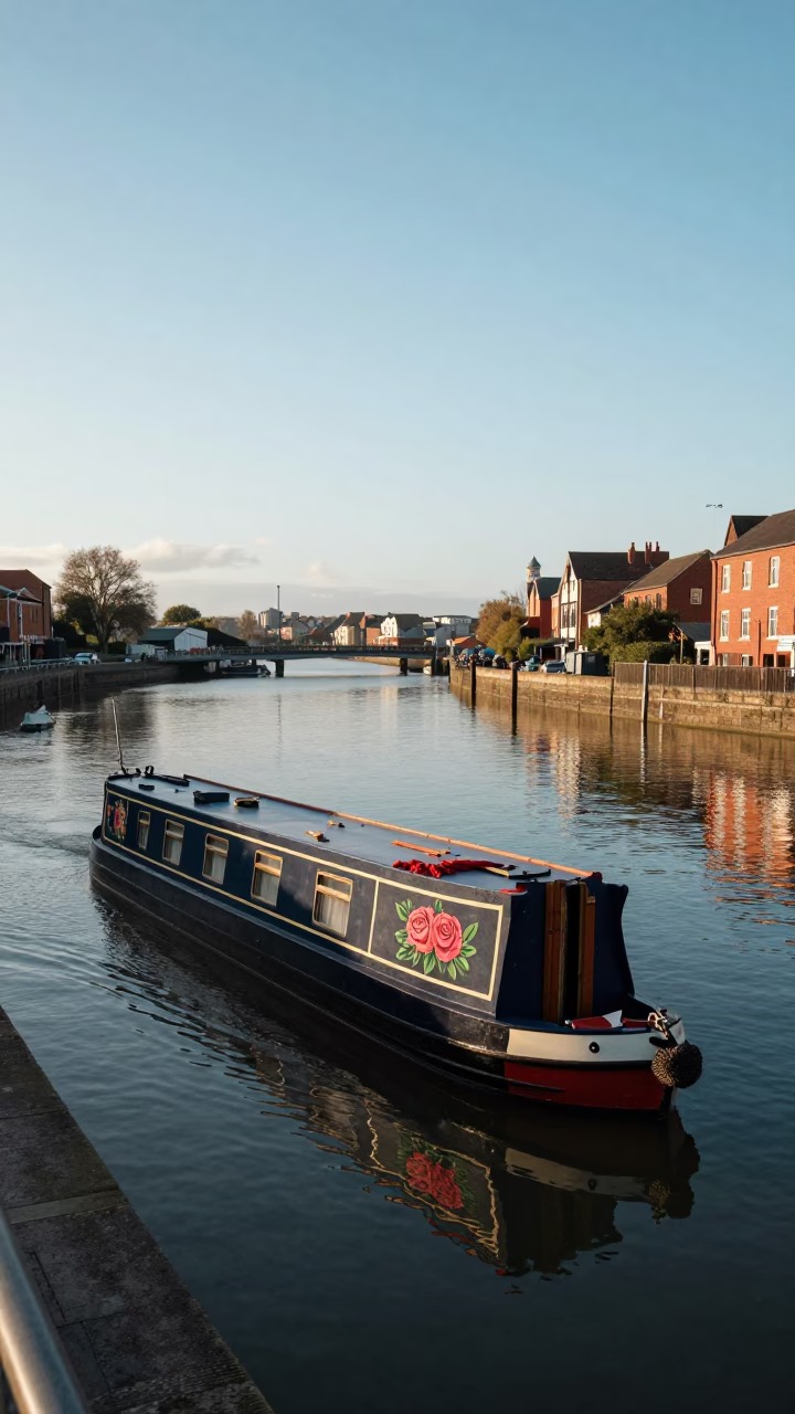 Harbor Narrowboat in Bristol at The Late Morning Light in in Bristol, United Kingdom