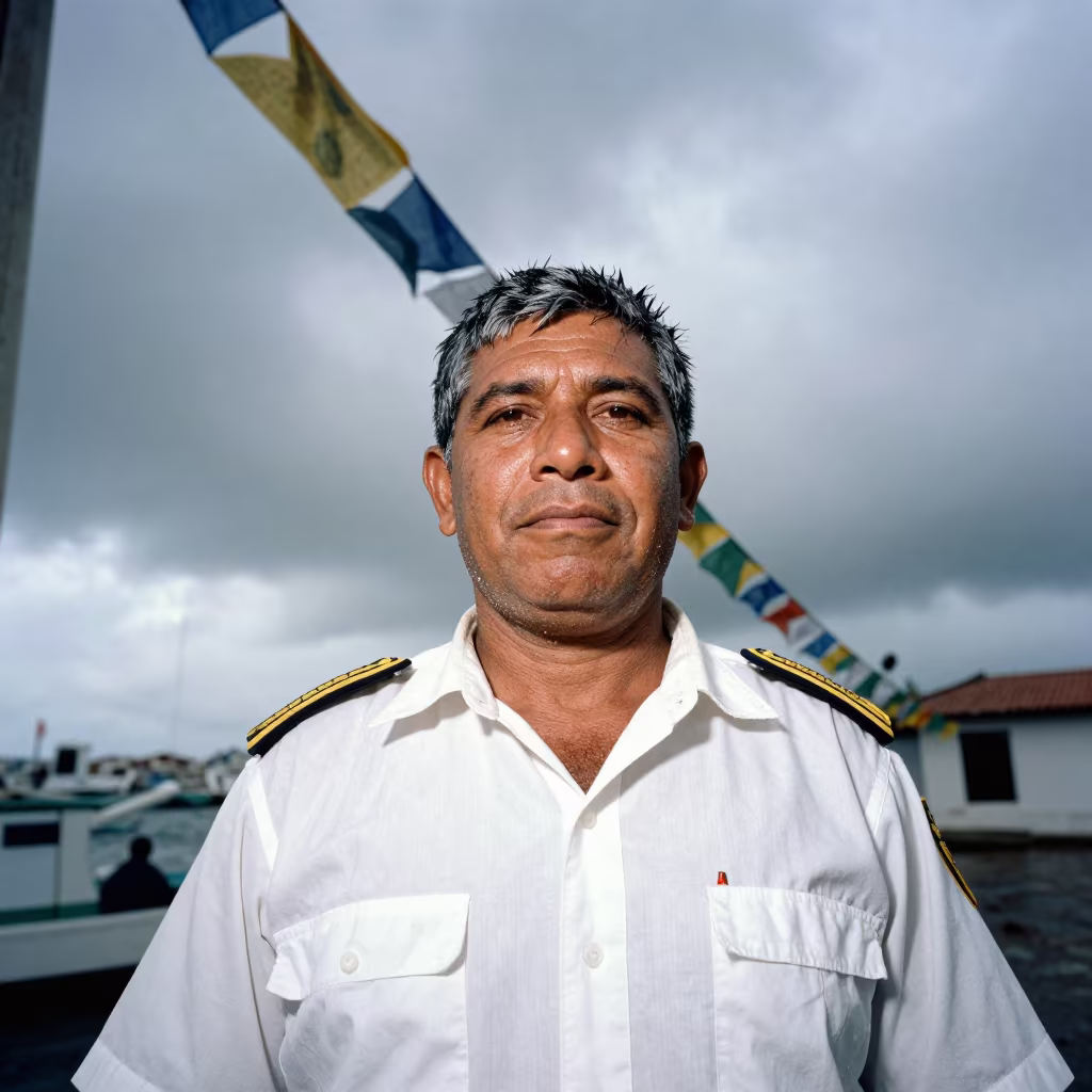 Harbor Pilot Under Prayer Flags Salvador in beneath a line of prayer flags near Salvador