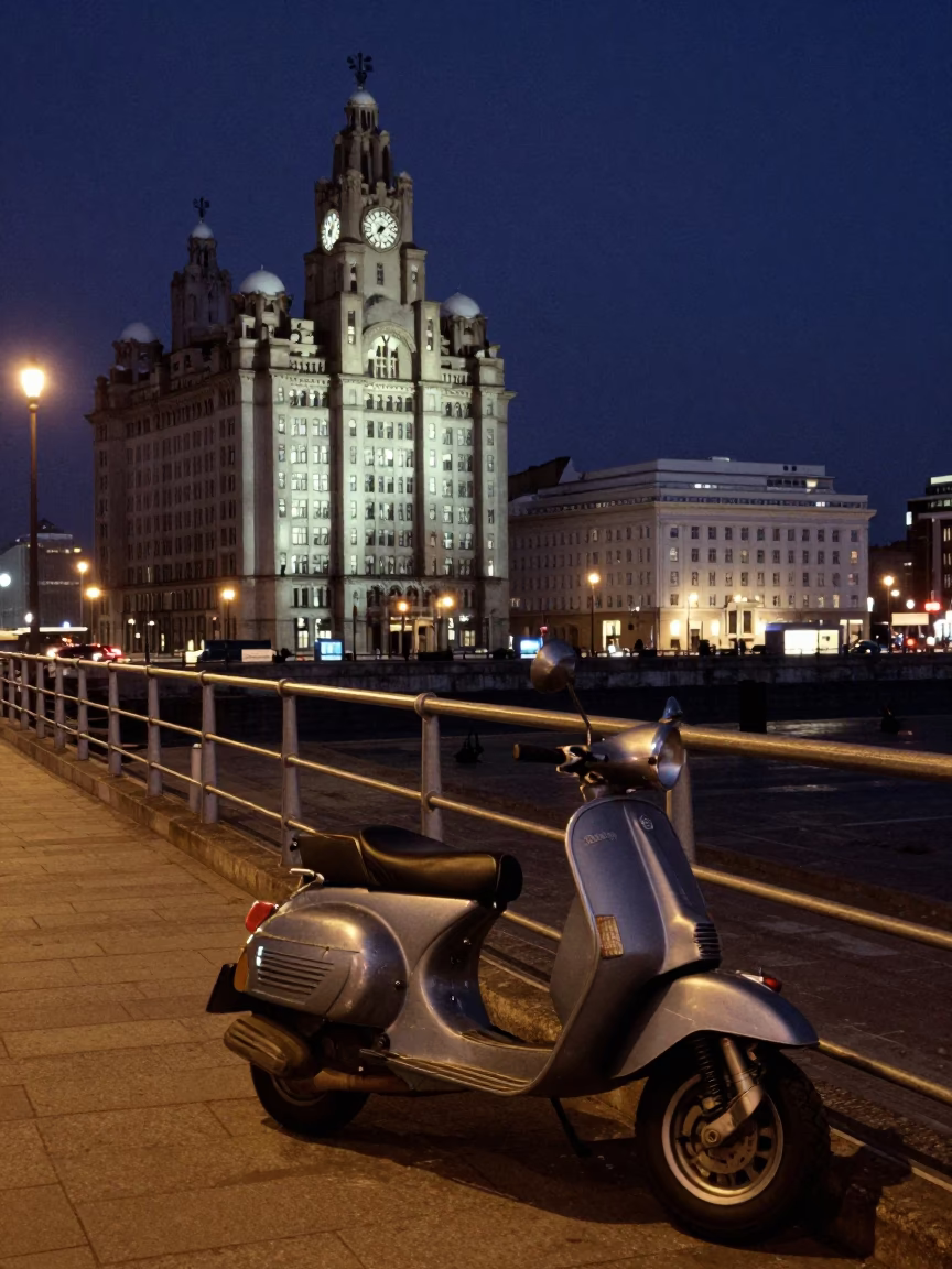 Harbor Promenade at Midnight Light in Liverpool in in Liverpool, United Kingdom