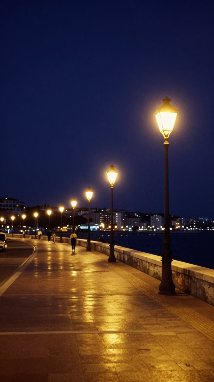 Harbor Promenade at The Deepest Night Sky Light in Nice in in Nice, France