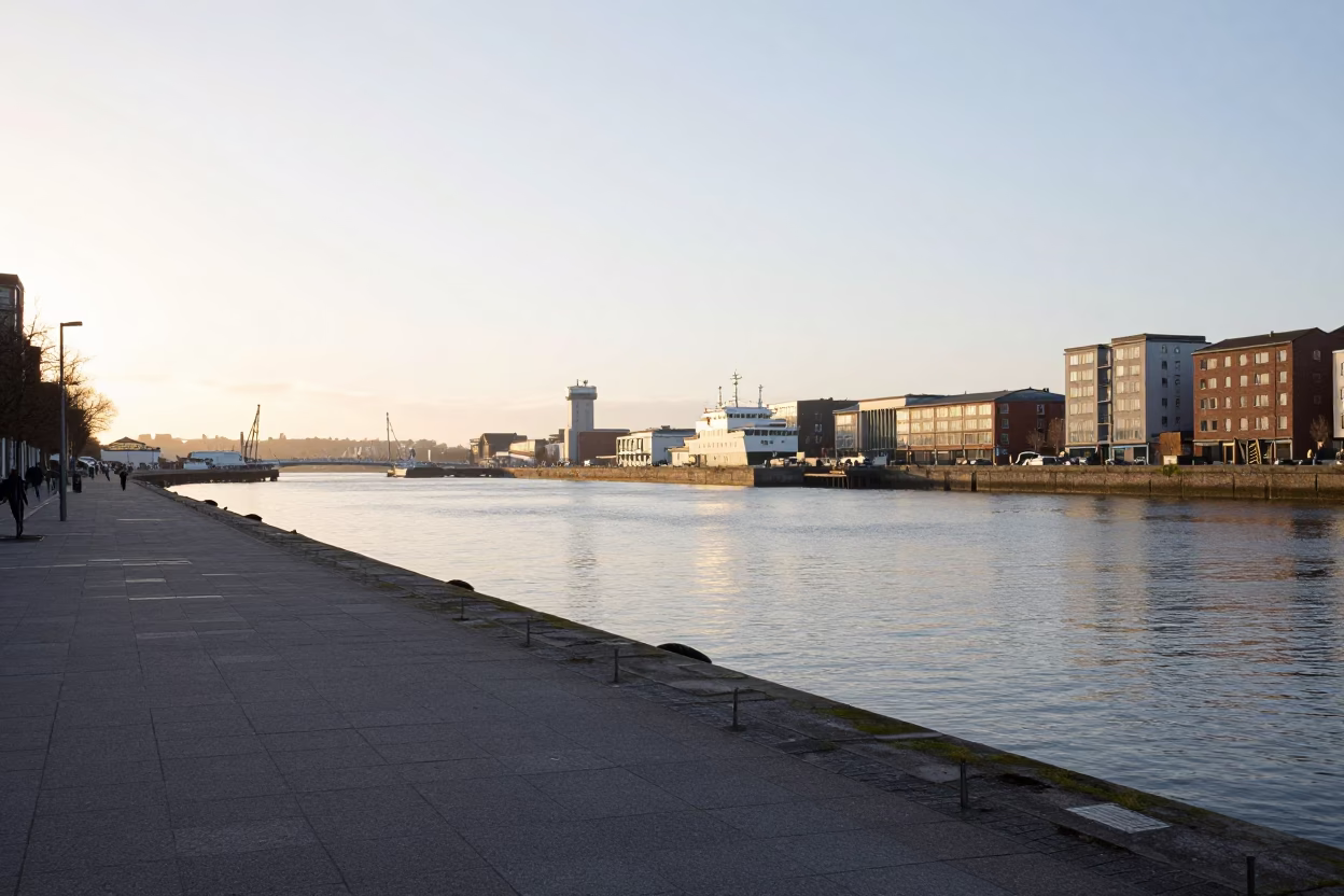 Harbor Promenade at The Late Morning Light in Dublin in in Dublin, Ireland