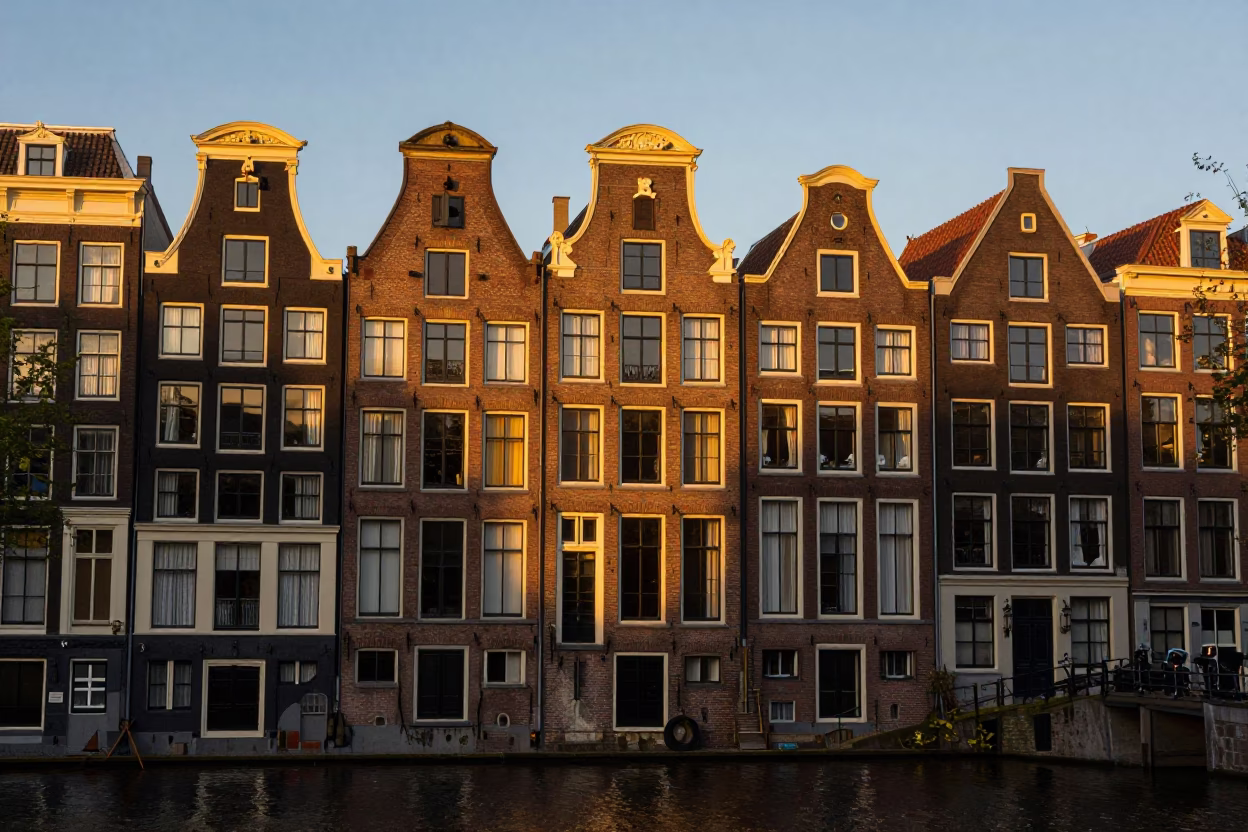 Harbor Promenade in Amsterdam at The Early Evening Light in in Amsterdam, Netherlands