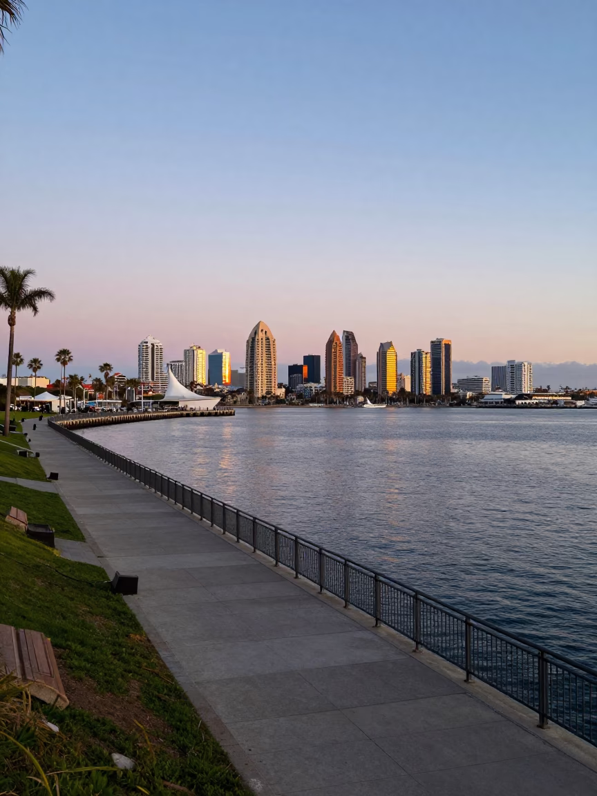 Harbor Promenade in San Diego at The Early Evening Light in in San Diego, California, United States