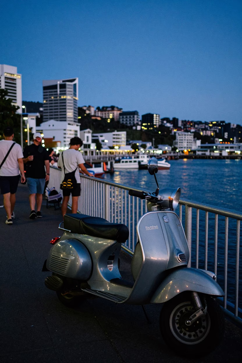 Harbor Promenade in Wellington at Indigo Twilight After Sunset in in Wellington, New Zealand