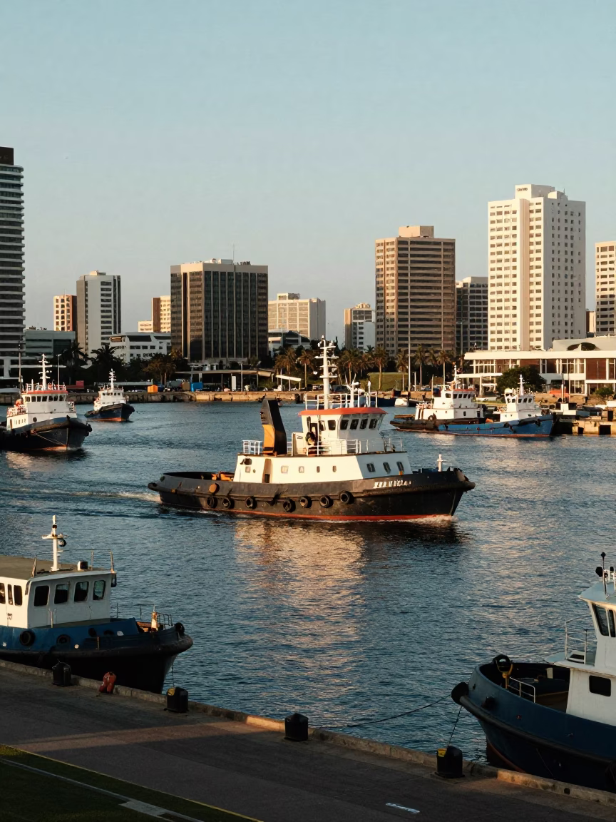 Harbor Scene at The Late Afternoon Light in Durban in in Durban, South Africa