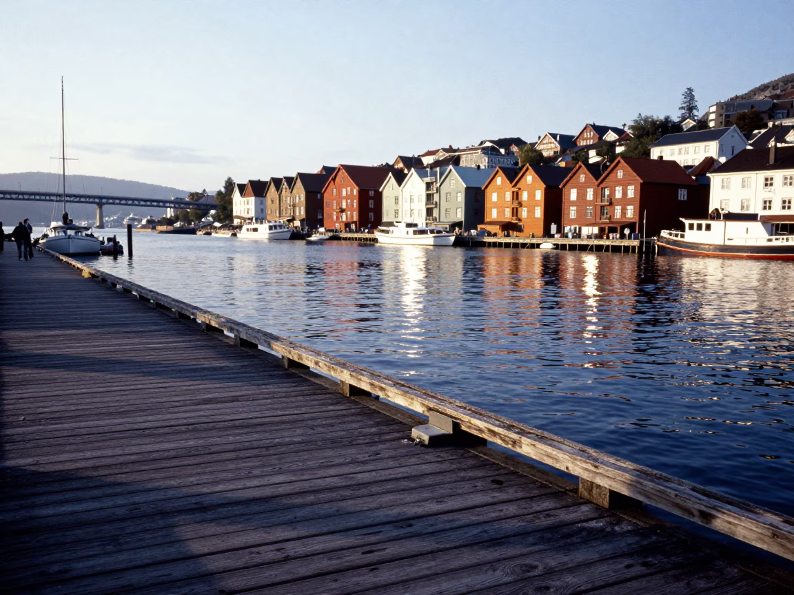 Harbor Scene at The Late Morning Light in Bergen in in Bergen, Norway