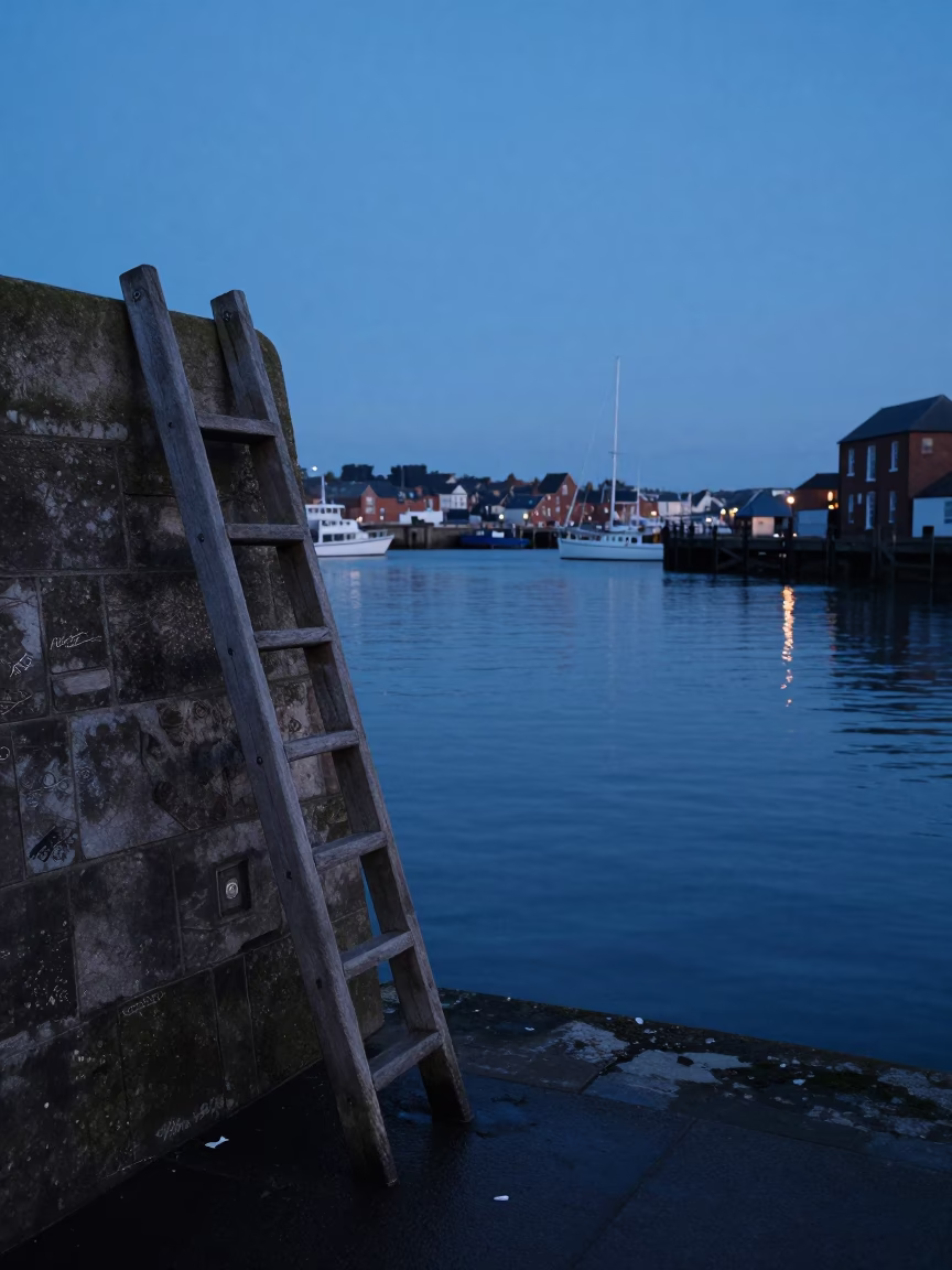 Harbor Scene at The Still Hours Before Dawn Light in Bristol in in Bristol, United Kingdom