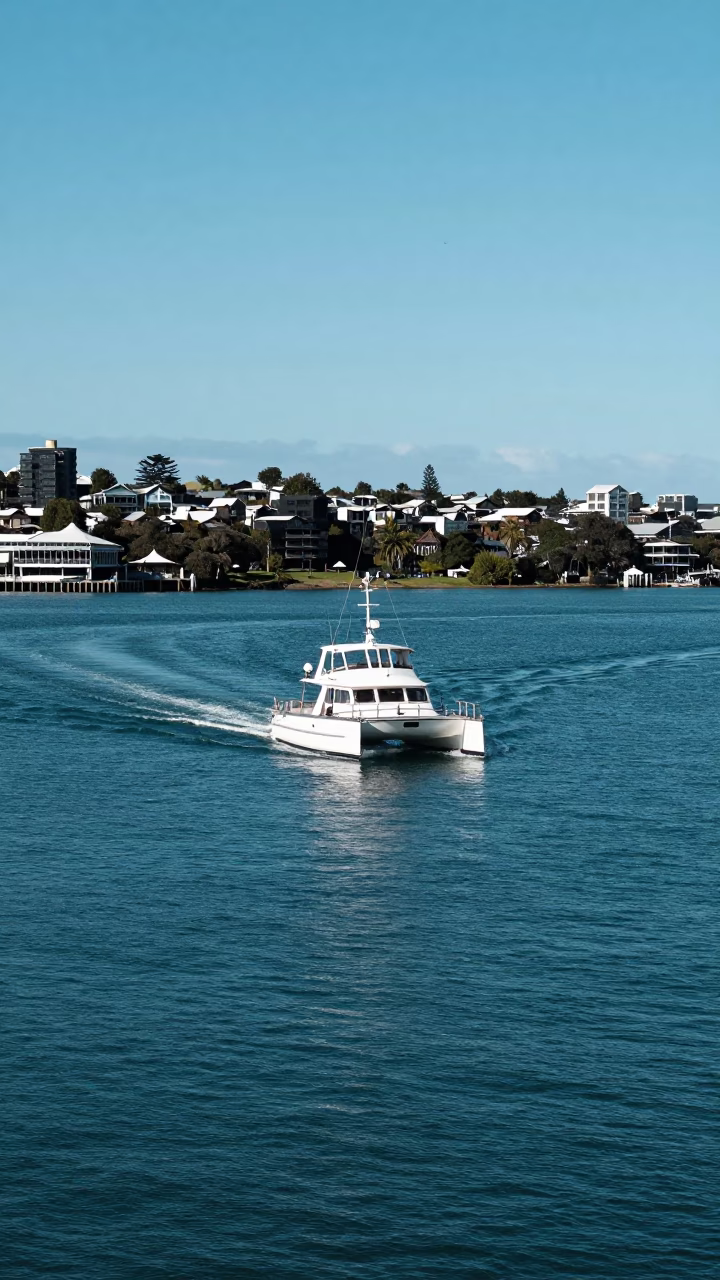 Harbor Scene in Auckland at The Flat Glare Of Noon Light in in Auckland, New Zealand