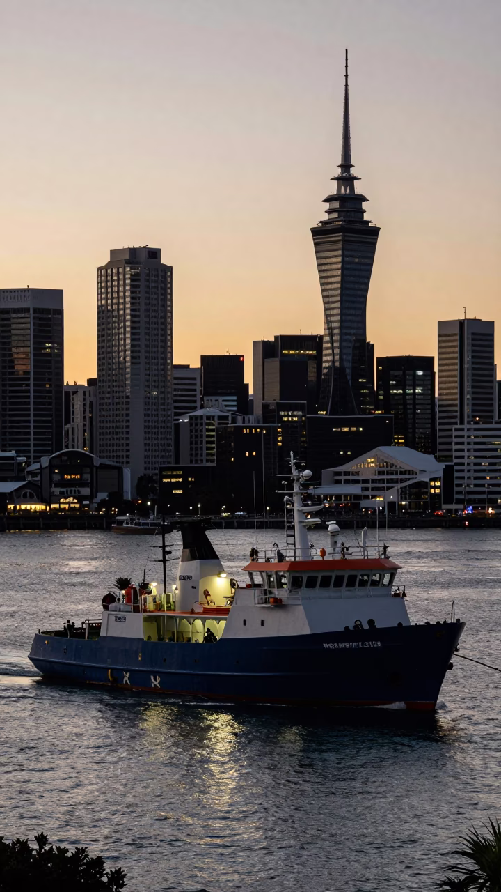 Harbor Scene in Auckland at The Still Hours Before Dawn Light in in Auckland, New Zealand