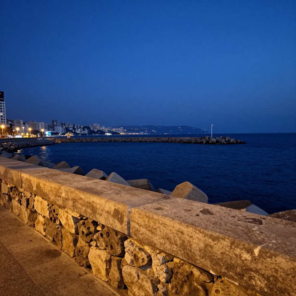 Harbor Scene in Beirut at Indigo Twilight After Sunset in in Beirut, Lebanon
