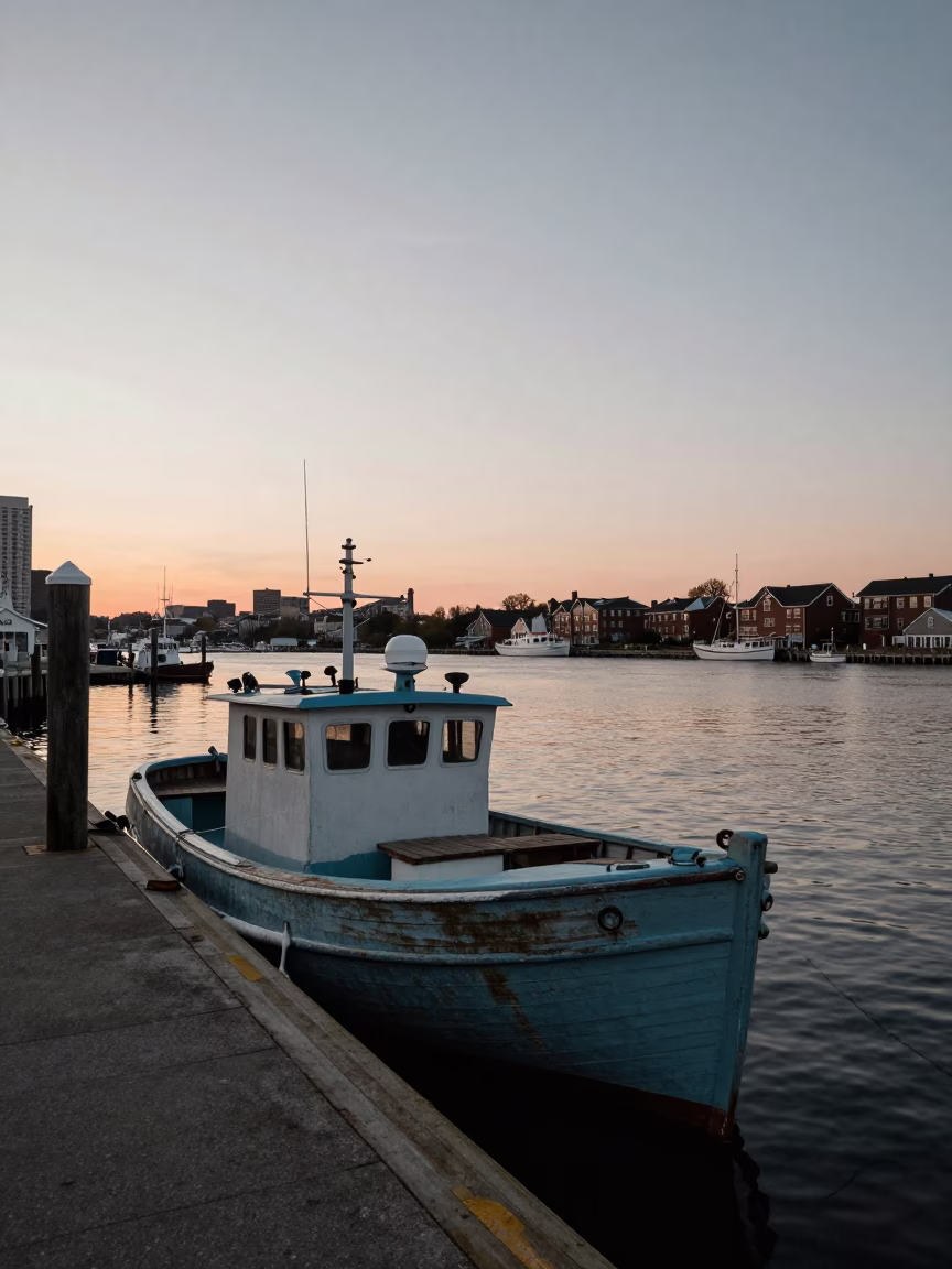 Harbor Scene in Boston at Nautical Dawn Light in in Boston, Massachusetts, United States