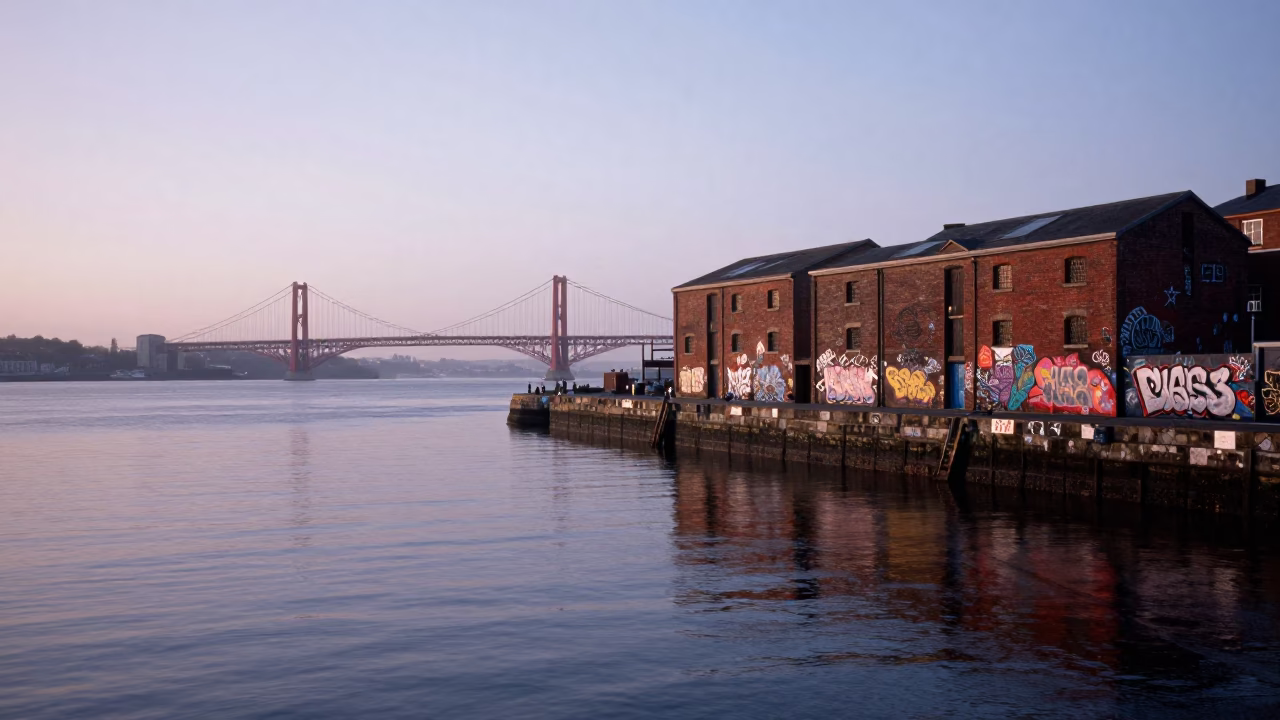 Harbor Scene in Bristol at Sunrise Light in in Bristol, United Kingdom