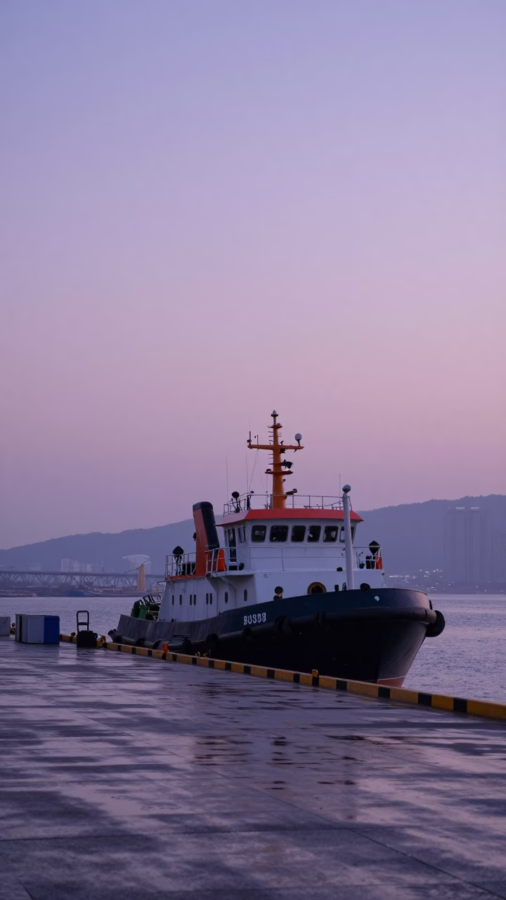 Harbor Scene in Busan at Nautical Dawn Light in in Busan, South Korea