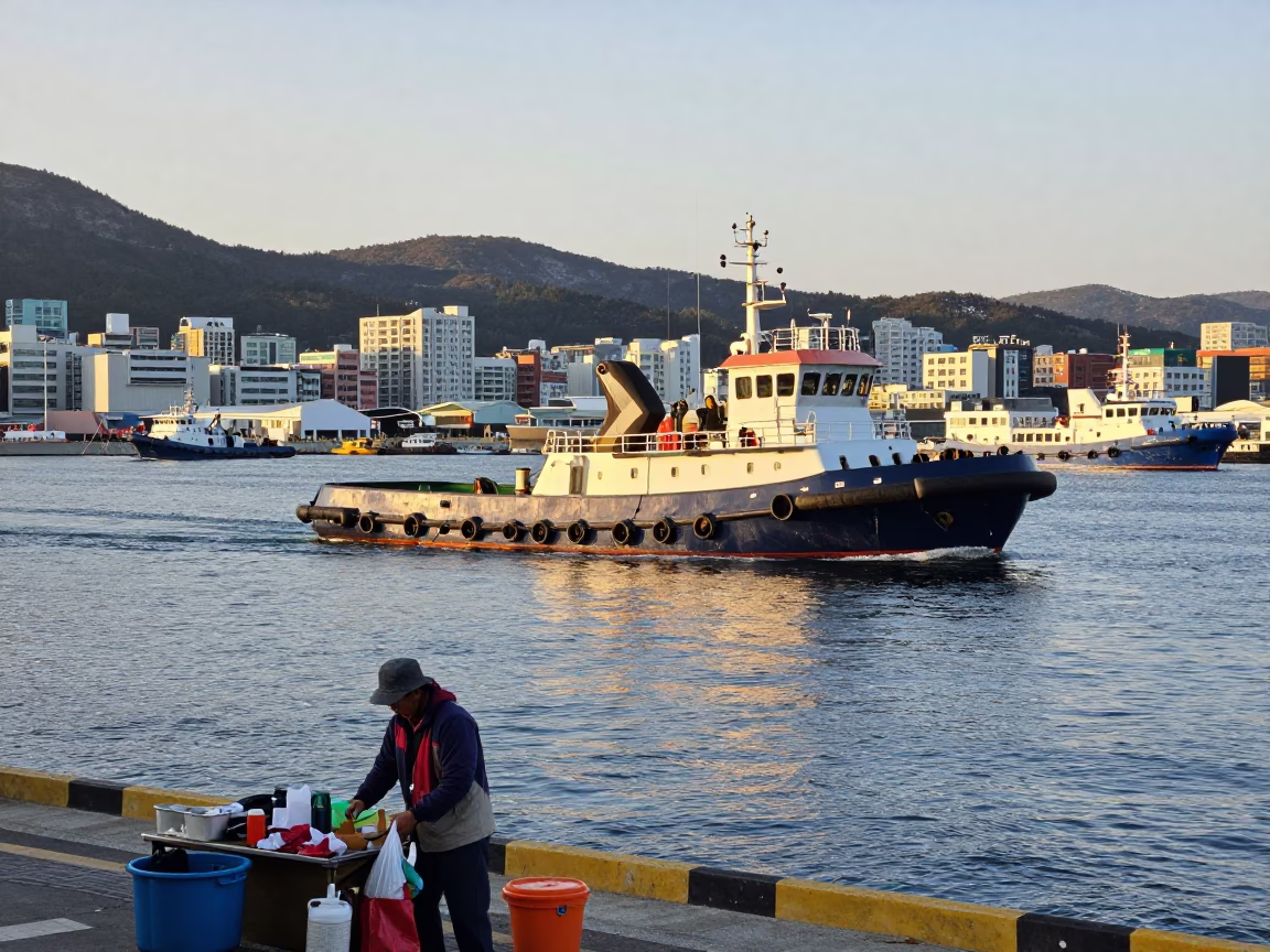 Harbor Scene in Busan at The Late Morning Light in in Busan, South Korea