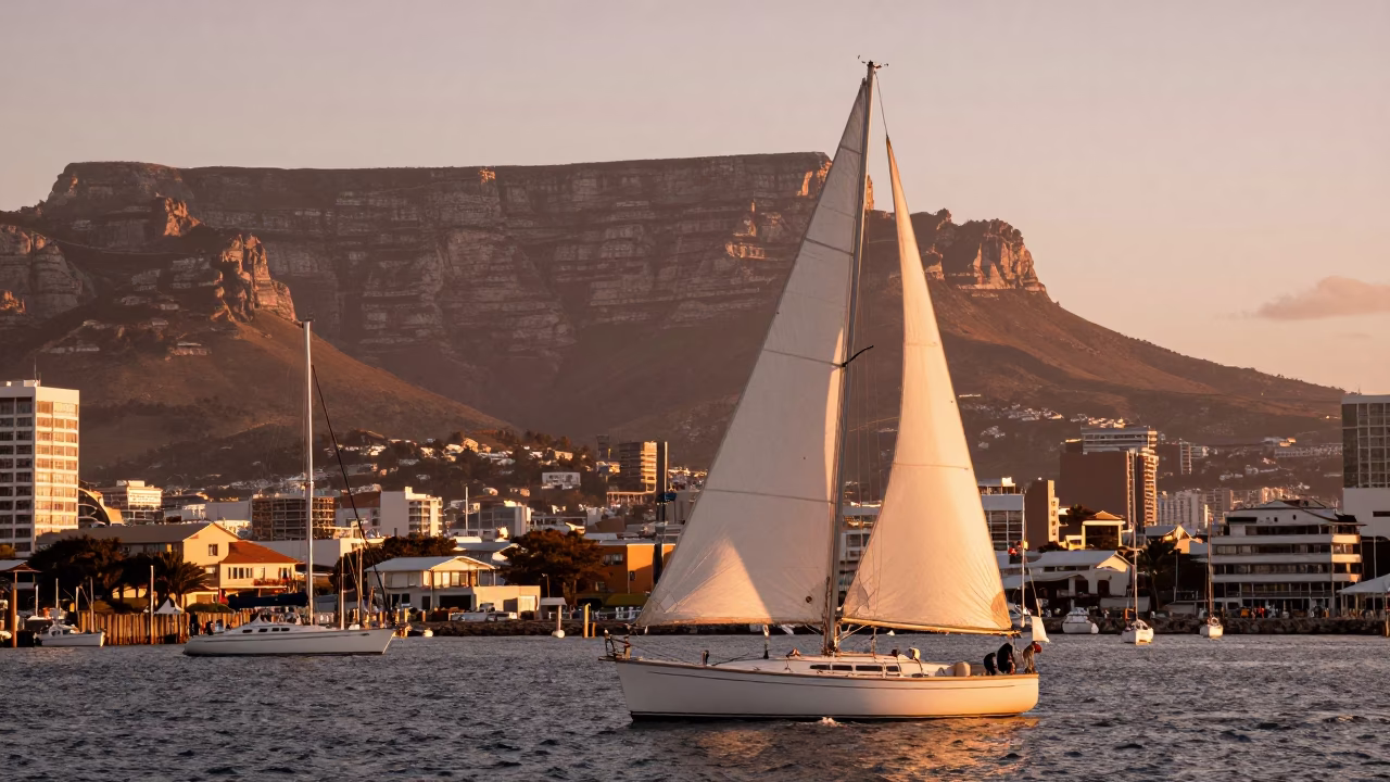 Harbor Scene in Cape Town at Copper-toned Light Before Dusk in in Cape Town, South Africa