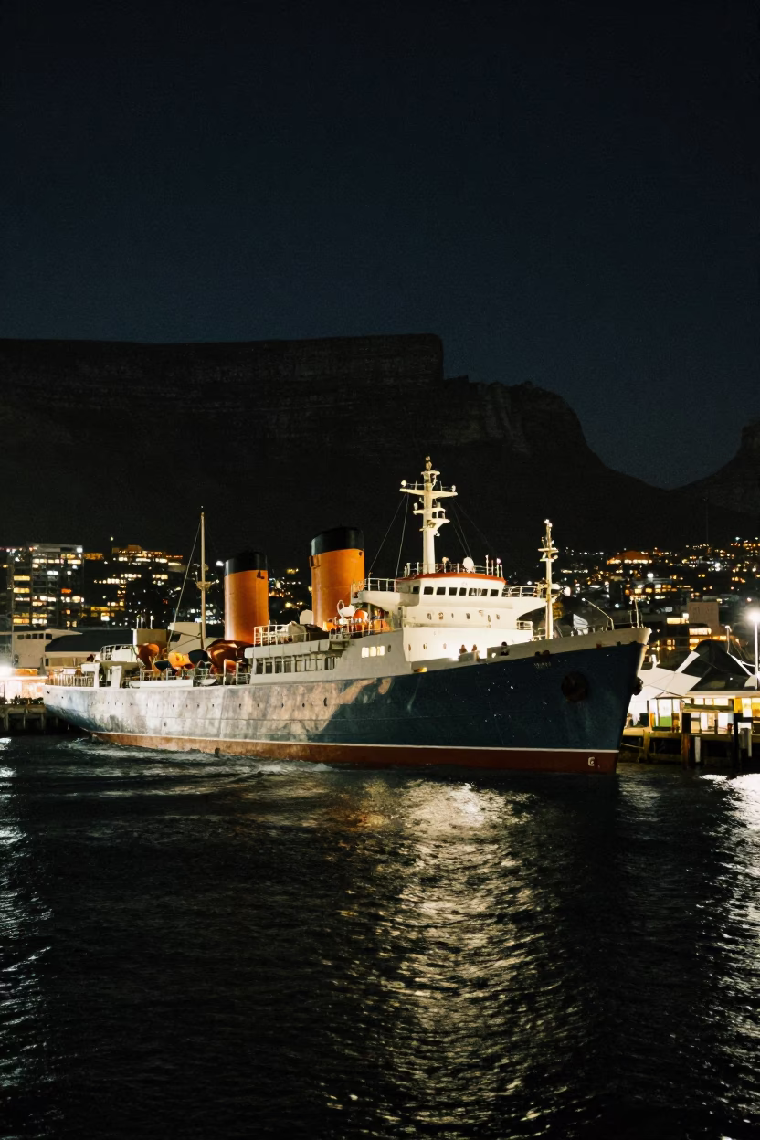 Harbor Scene in Cape Town at Midnight Light in in Cape Town, South Africa