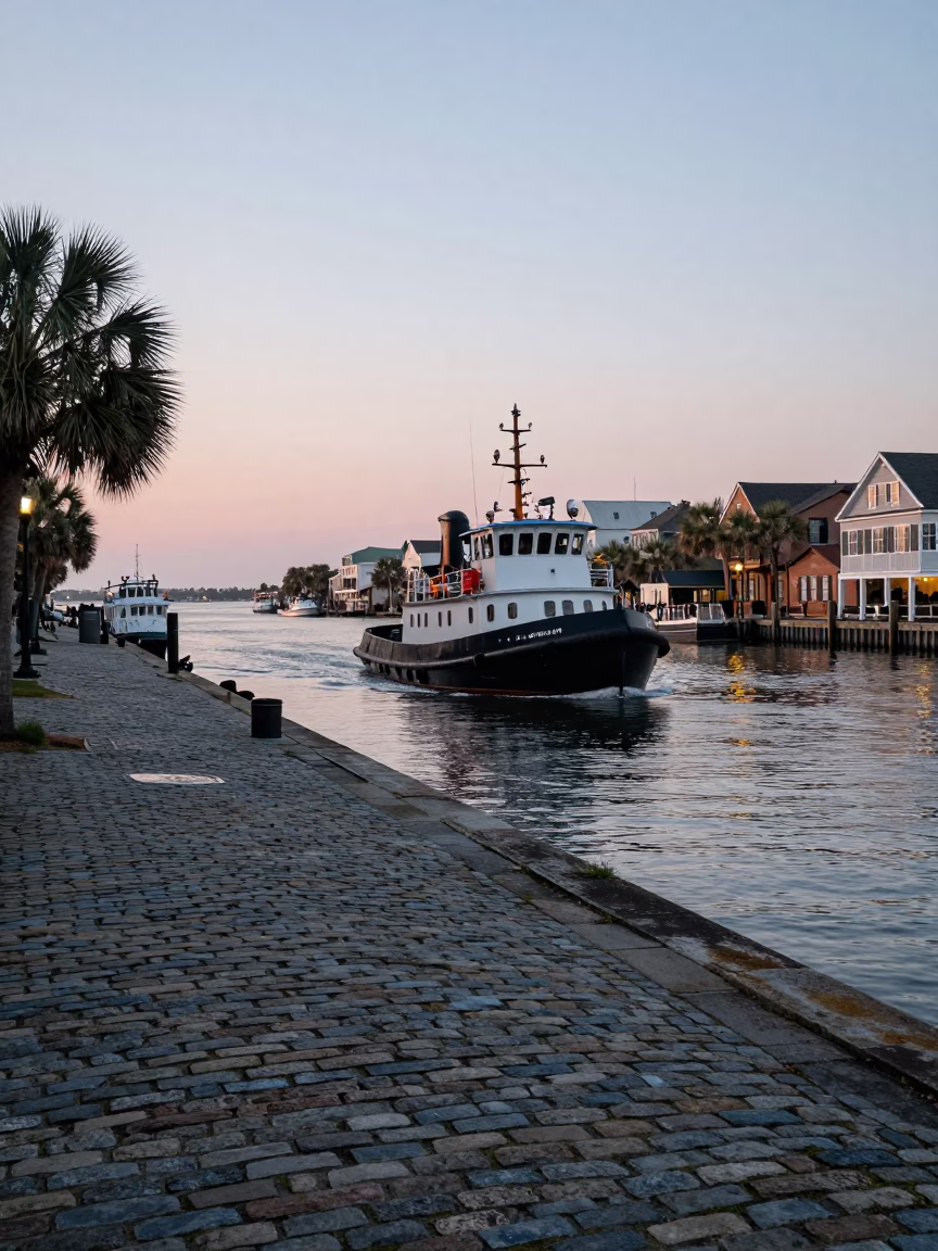 Harbor Scene in Charleston at The Early Evening Light in in Charleston, South Carolina, United States