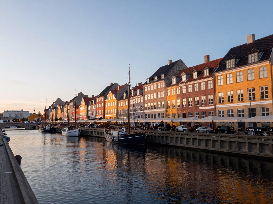 Harbor Scene in Copenhagen at Nautical Dawn Light in in Copenhagen, Denmark