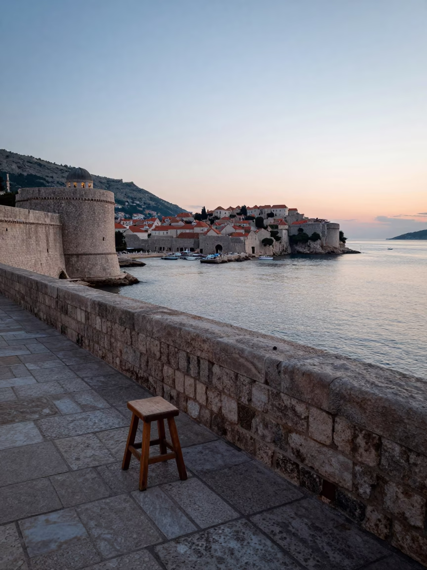 Harbor Scene in Dubrovnik at Sunrise Light in in Dubrovnik, Croatia