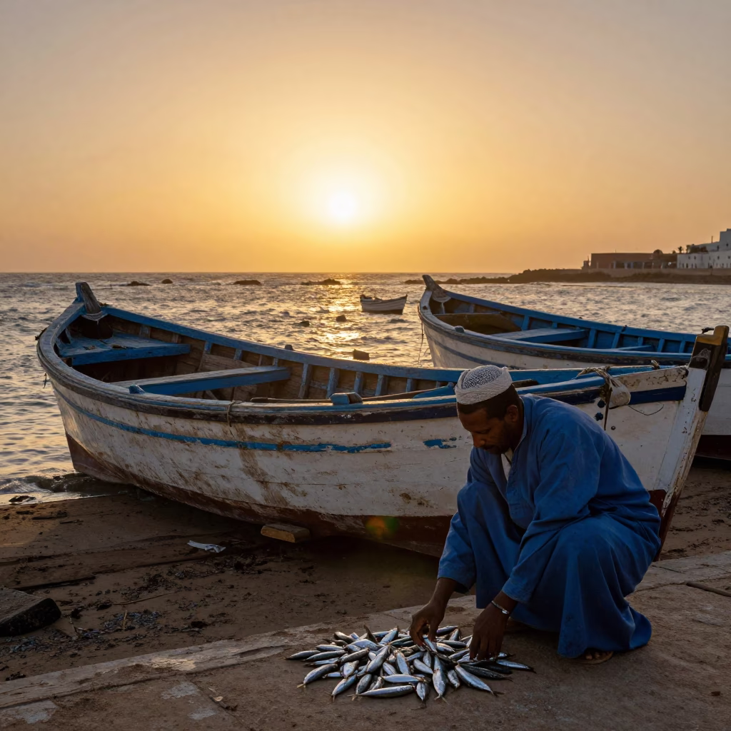 Harbor Scene in Essaouira at The Late Afternoon Light in in Essaouira, Morocco