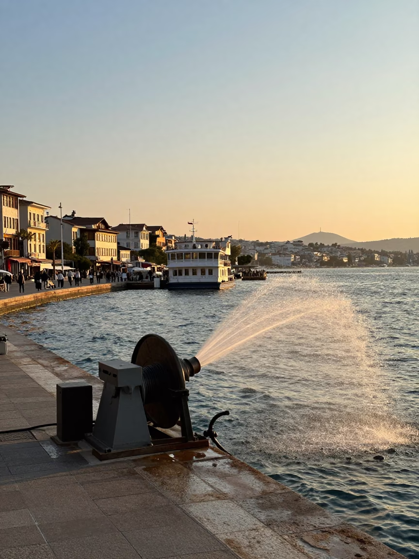 Harbor Scene in Izmir at Honeyed Evening Light in in Izmir, Turkey