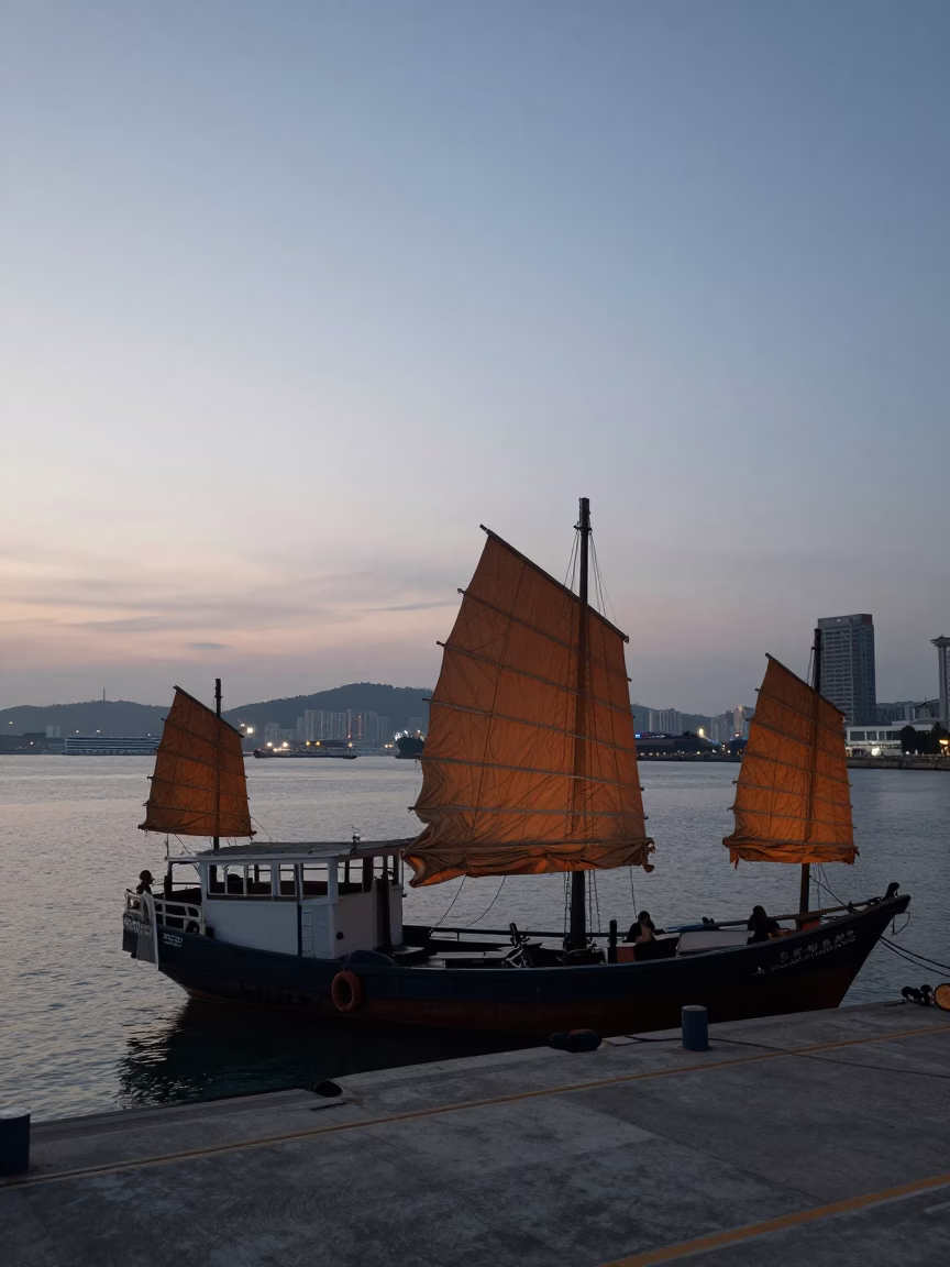 Harbor Scene in Kaohsiung at First Light Of Dawn in in Kaohsiung, Taiwan