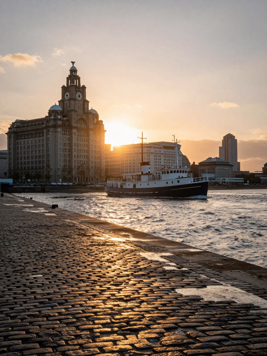 Harbor Scene in Liverpool at Golden Hour in in Liverpool, United Kingdom