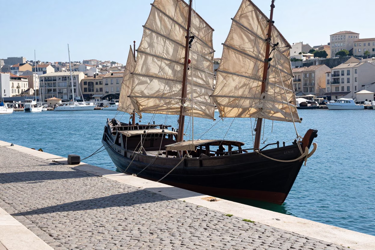 Harbor Scene in Marseille at Bright Midmorning Light in in Marseille, France