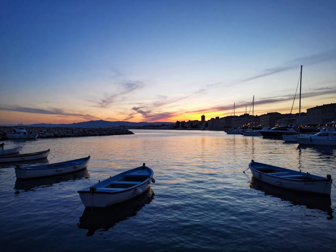 Harbor Scene in Marseille at Sunset Light in in Marseille, France