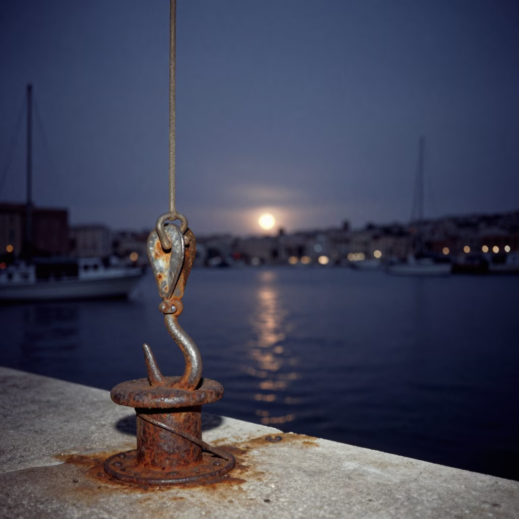 Harbor Scene in Marseille at The Predawn Darkness Light in in Marseille, France