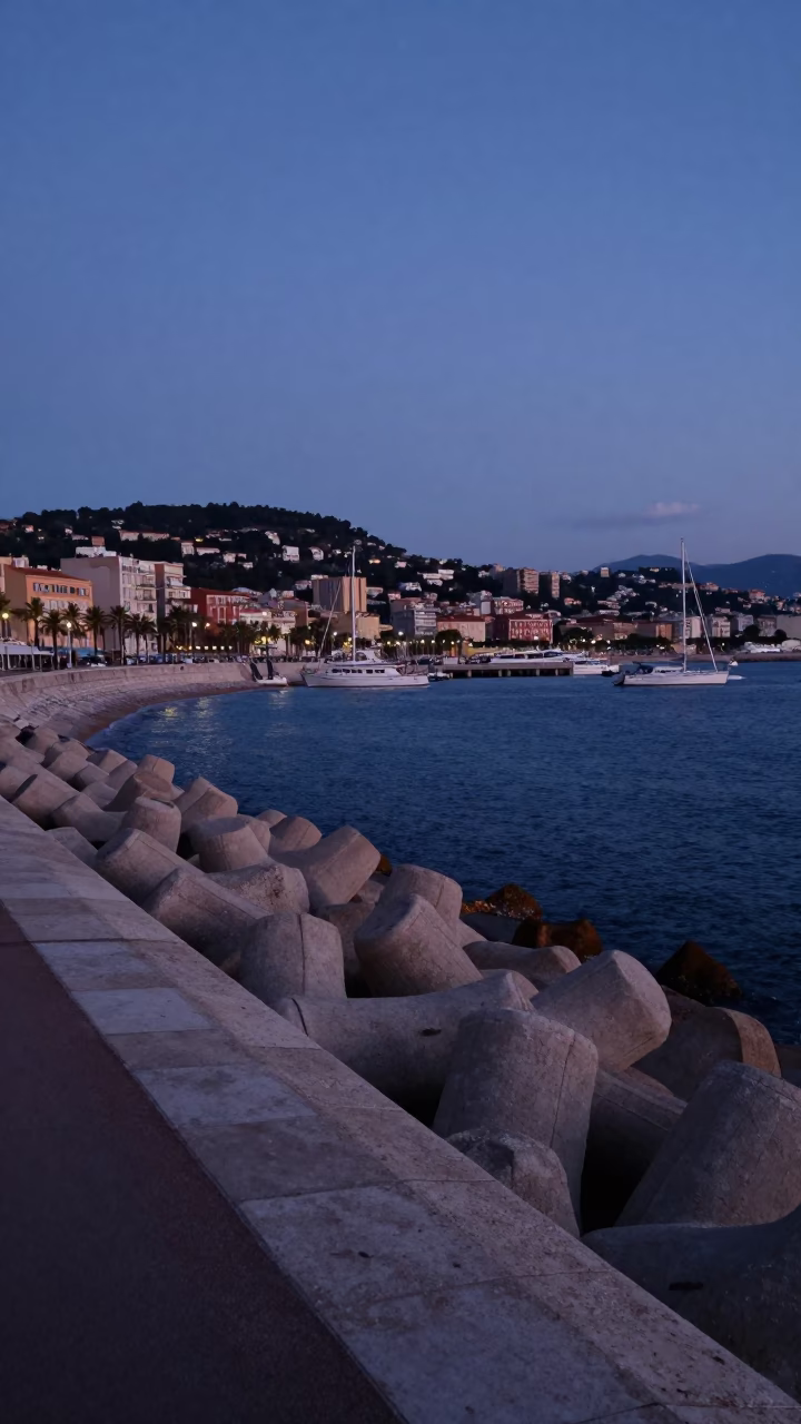 Harbor Scene in Nice at The Still Hours Before Dawn Light in in Nice, France
