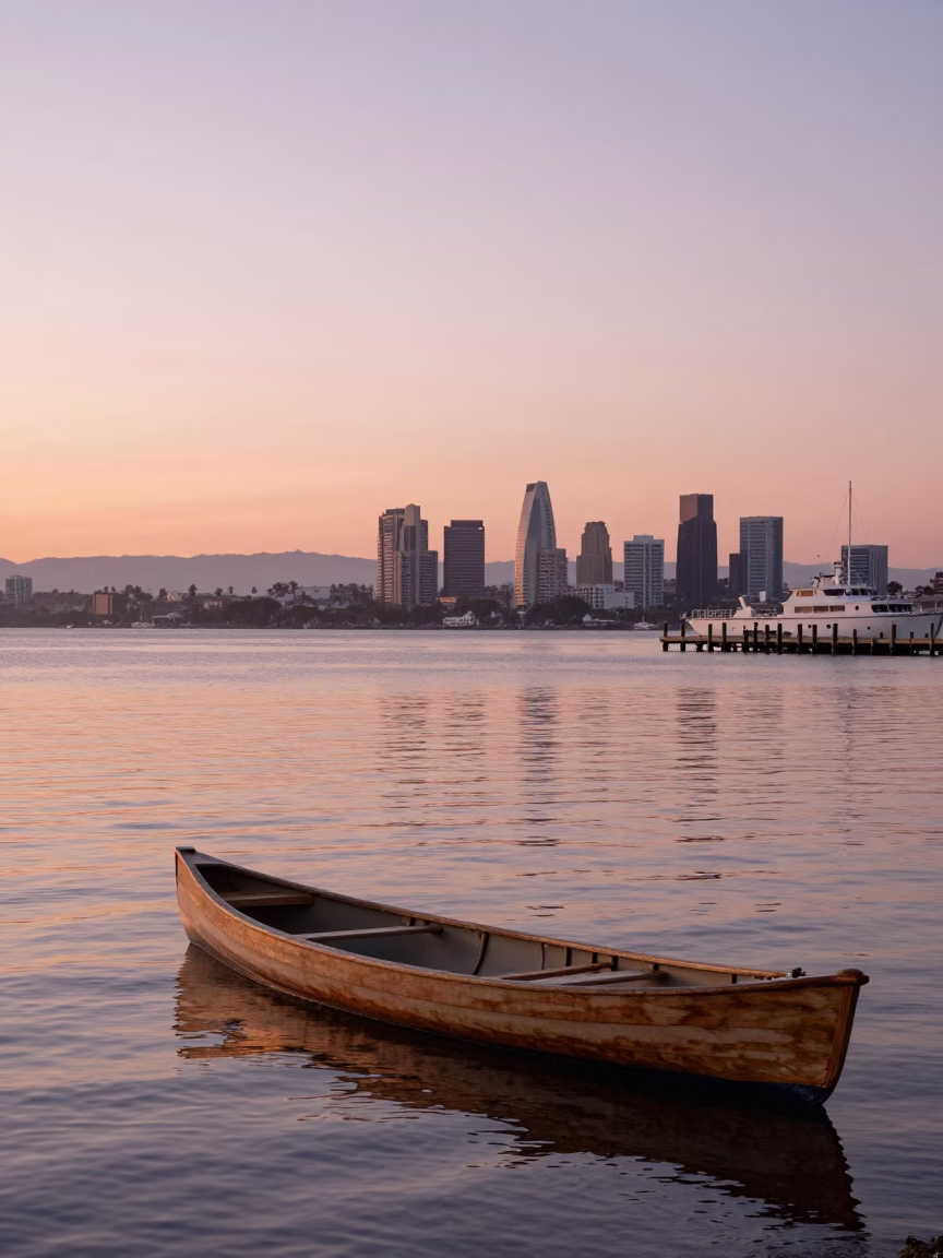 Harbor Scene in San Diego at First Light Of Dawn in in San Diego, California, United States