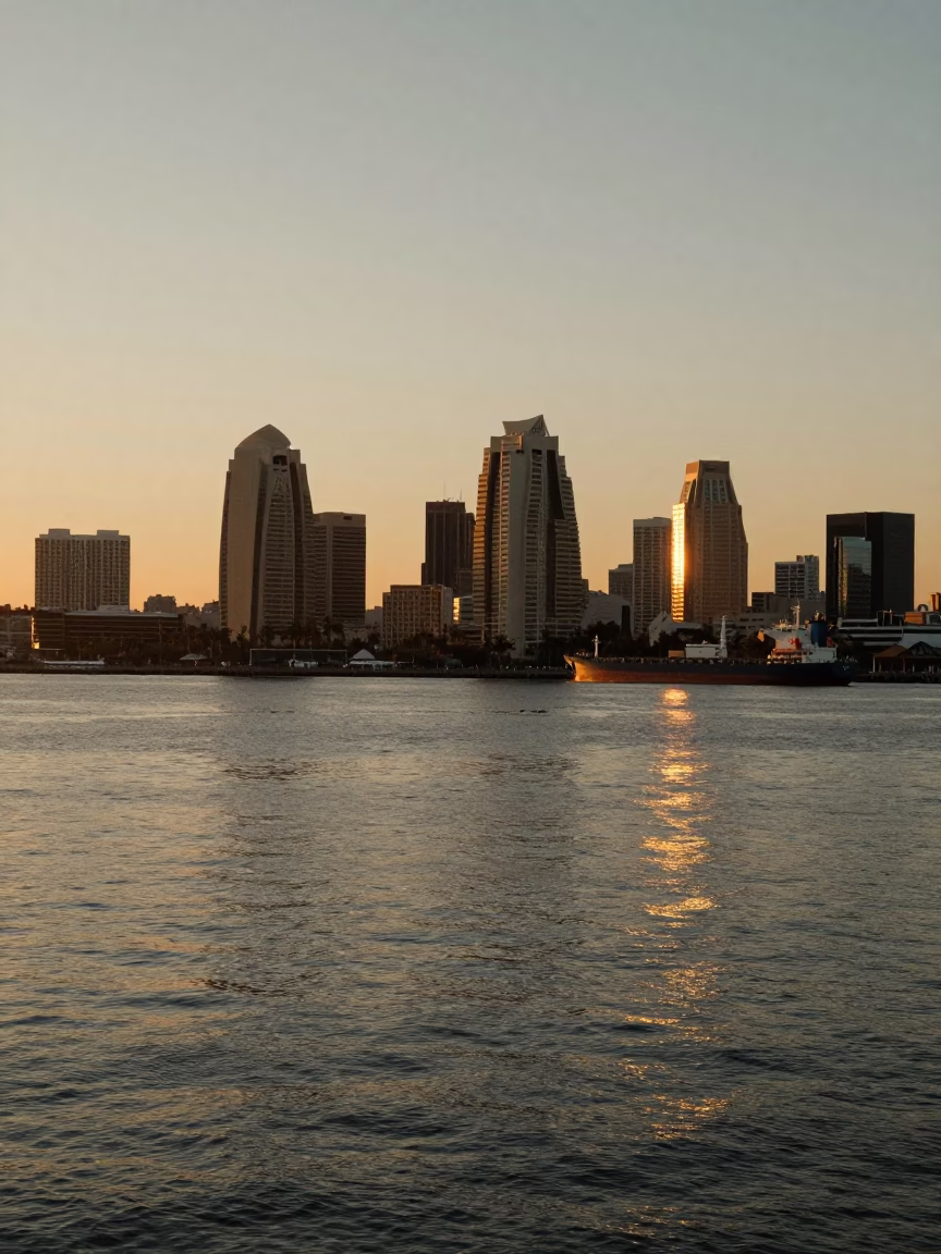 Harbor Scene in San Diego at Sunset Light in in San Diego, California, United States