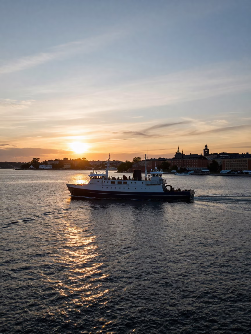 Harbor Scene in Stockholm at Golden Hour in in Stockholm, Sweden
