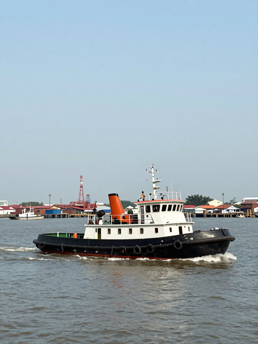 Harbor Scene in Surabaya at The Flat Glare Of Noon Light in in Surabaya, Indonesia