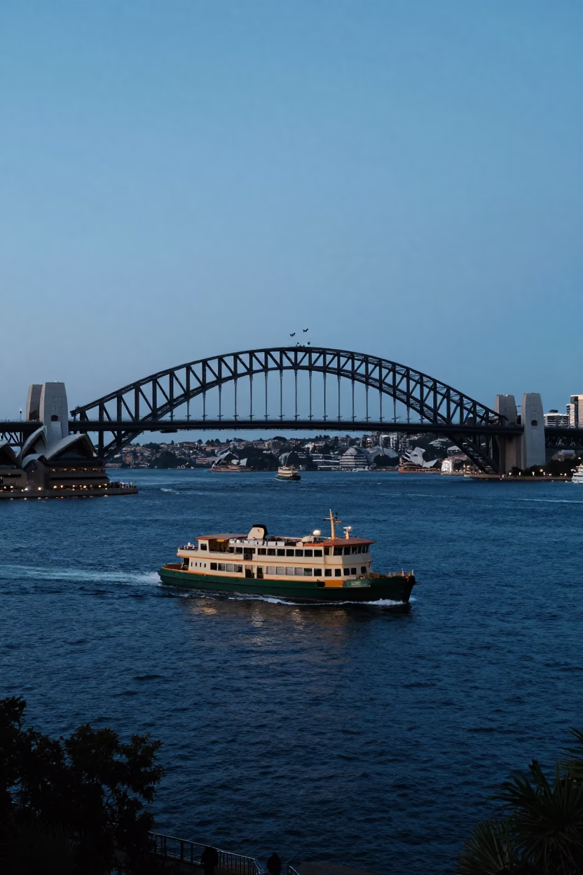 Harbor Scene in Sydney at The Last Blue Light Of Evening in in Sydney, New South Wales, Australia