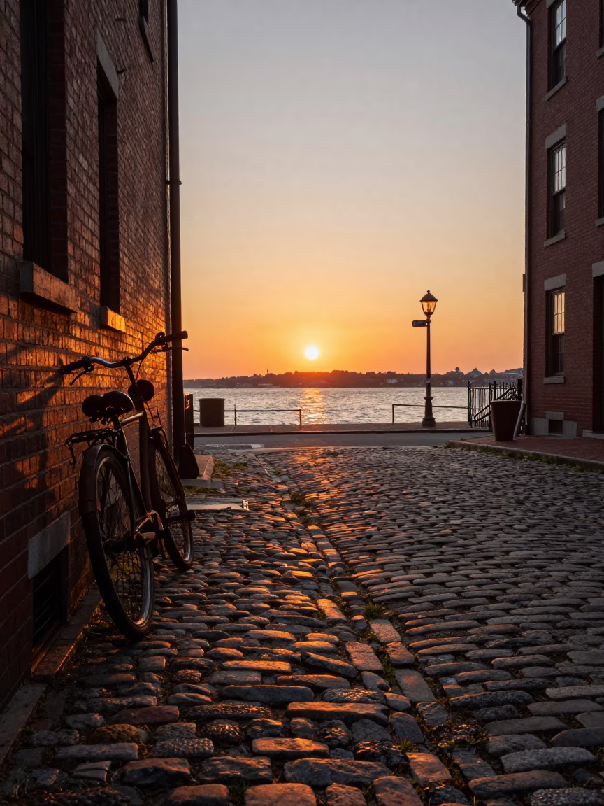 Harbor Sunset in Boston at As The Sun Drops Toward The Horizon in in Boston, Massachusetts, United States