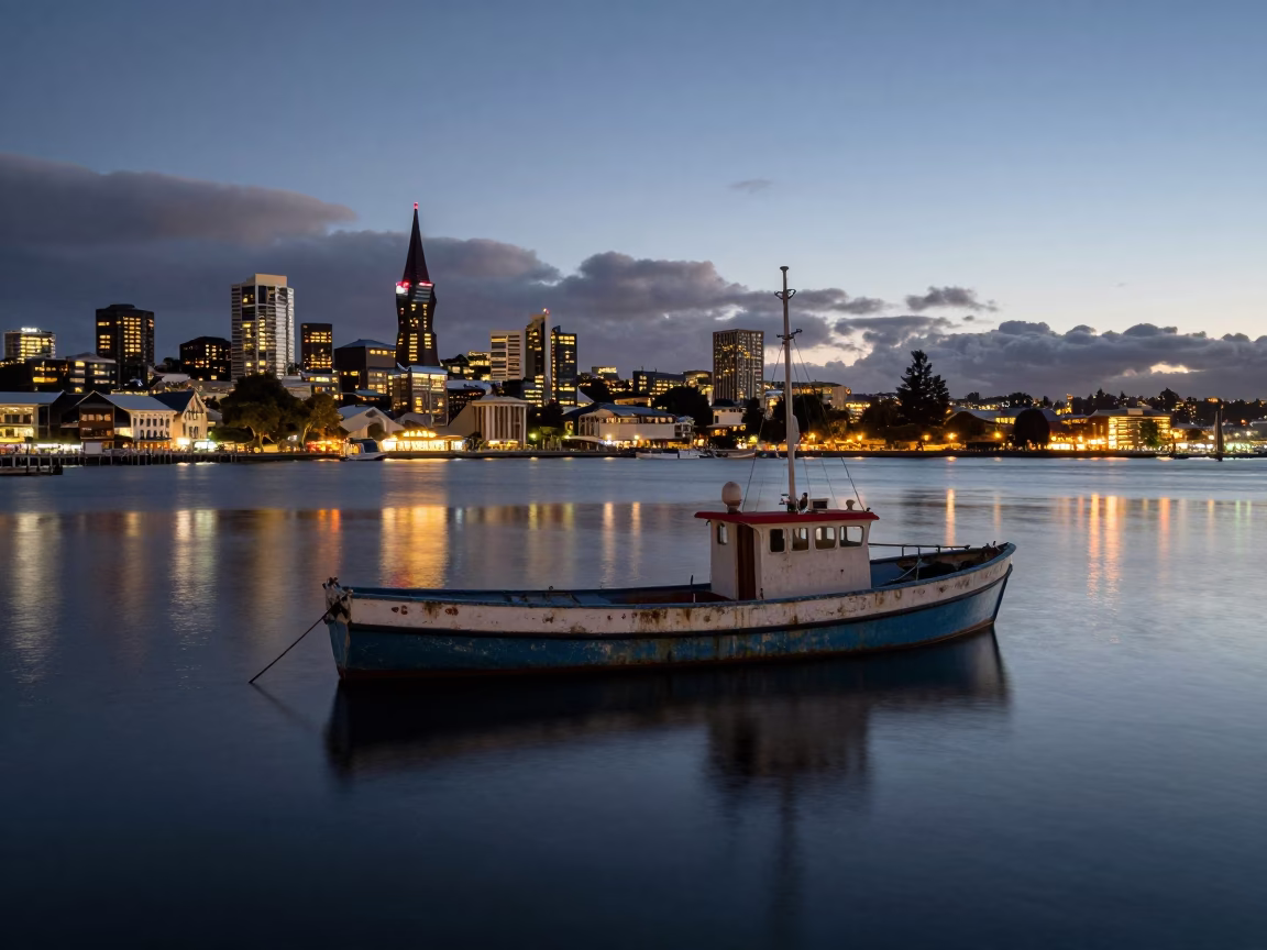 Harbor View at As City Lights Begin To Glow in Christchurch in in Christchurch, New Zealand