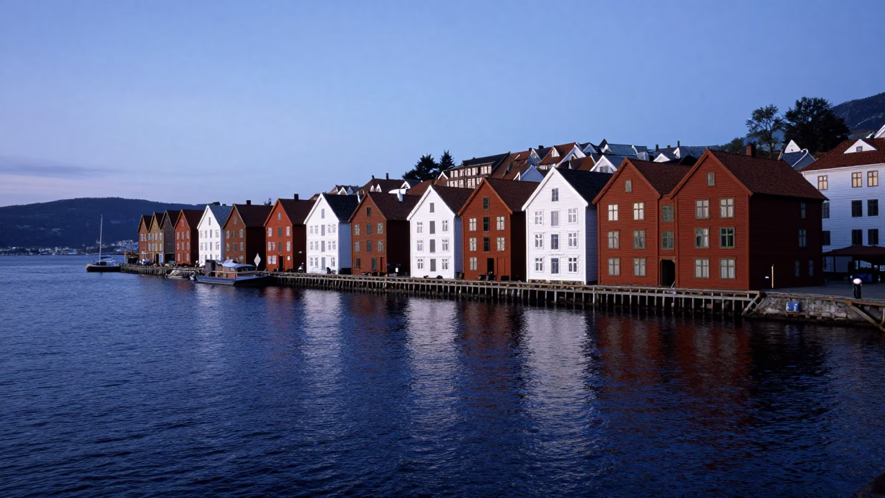 Harbor View at Blue Hour in Bergen in in Bergen, Norway