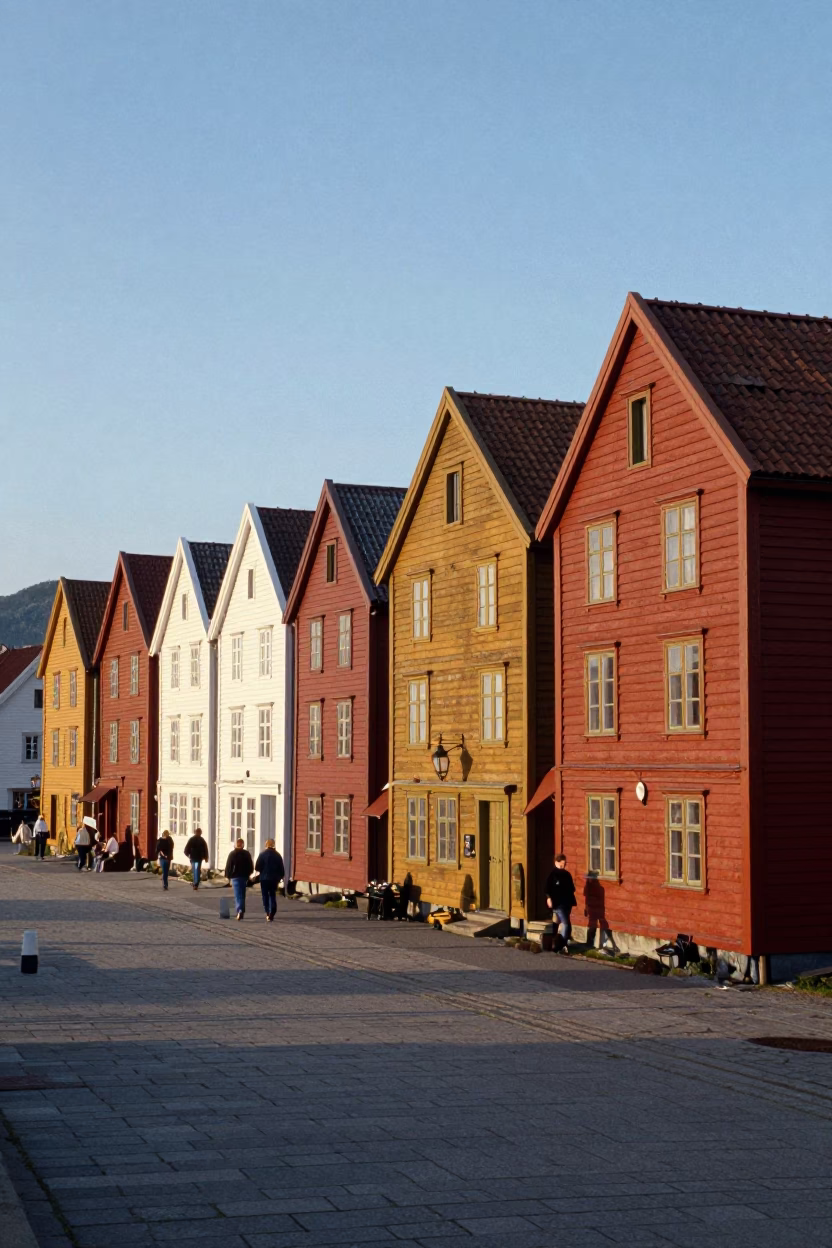 Harbor View in Bergen at The Late Morning Light in in Bergen, Norway