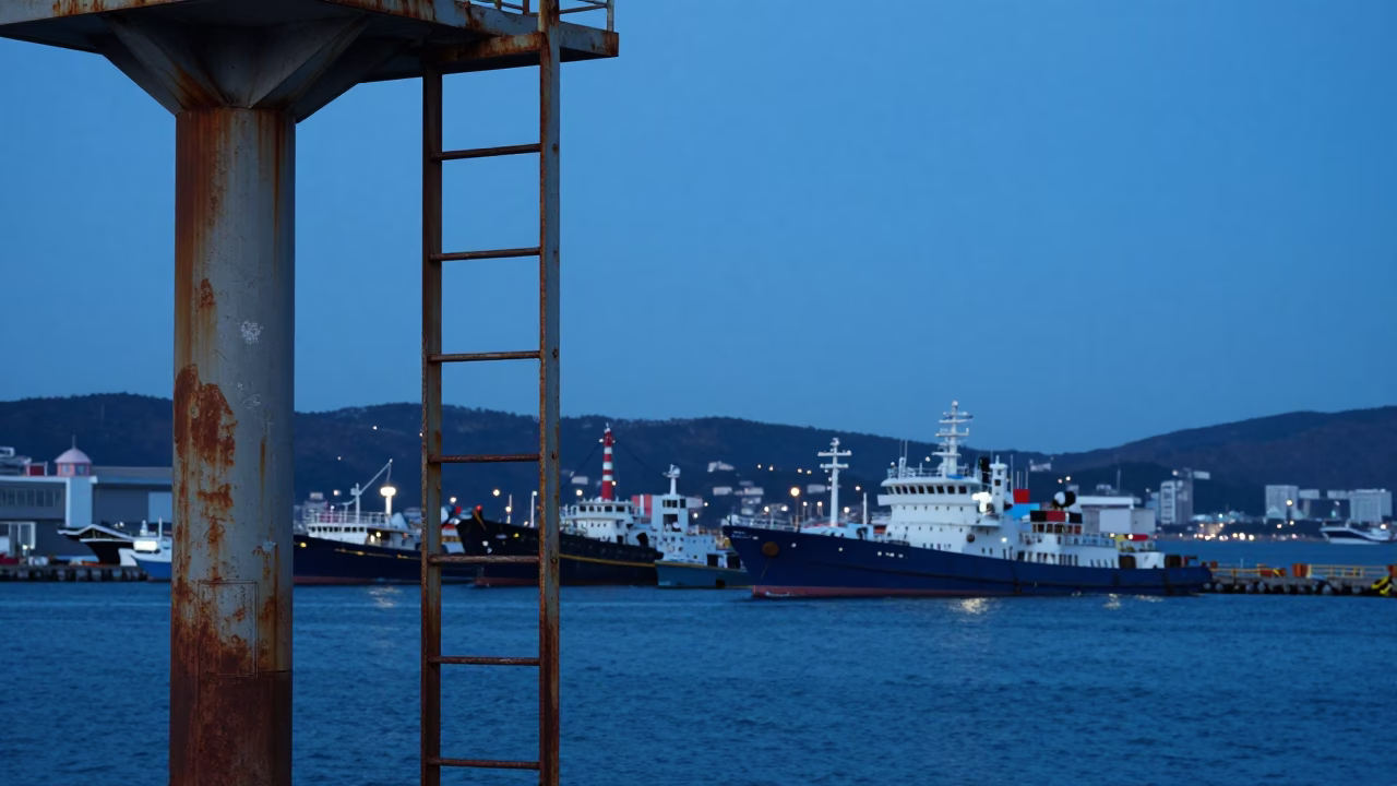 Harbor View in Busan at Nautical Dawn Light in in Busan, South Korea