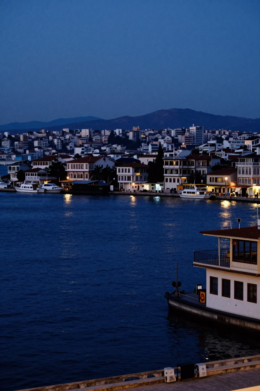 Harbor View in Izmir at The Last Blue Light Of Evening in in Izmir, Turkey